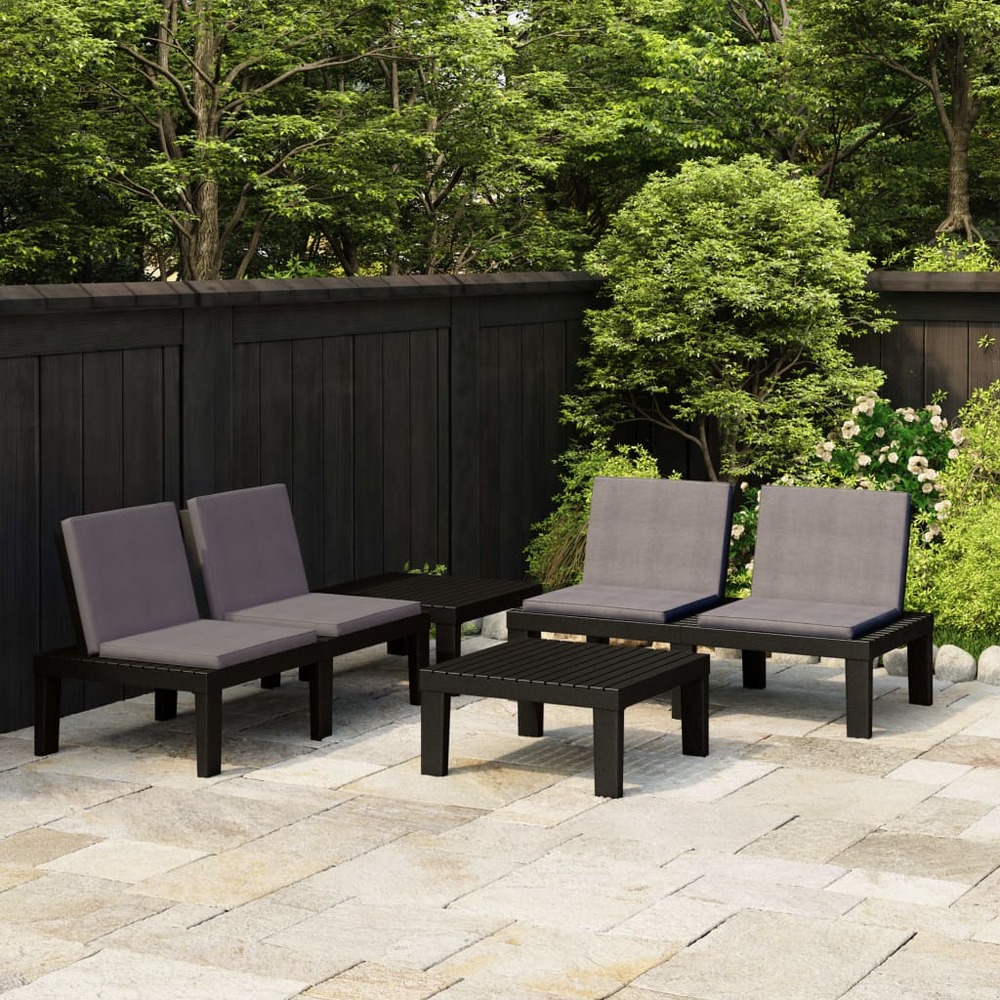 Salon de jardin 4 pcs avec coussins plastique gris