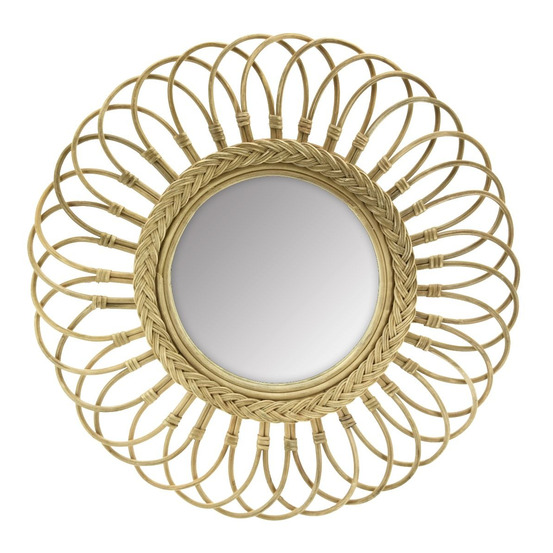 Miroir marguerite en moelle de rotin 60 cm