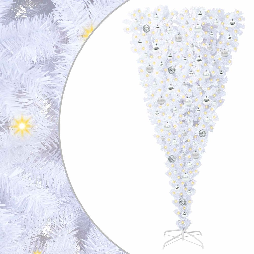 Sapin de noël artificiel avec 300 led blanc 180 cm pvc et acier