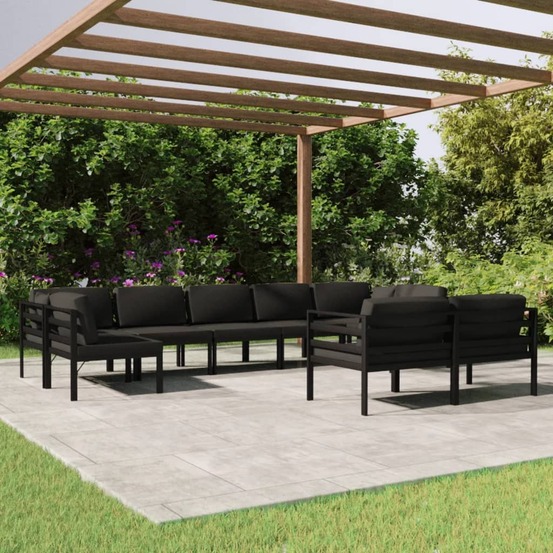 Salon de jardin 9 pcs avec coussins aluminium anthracite