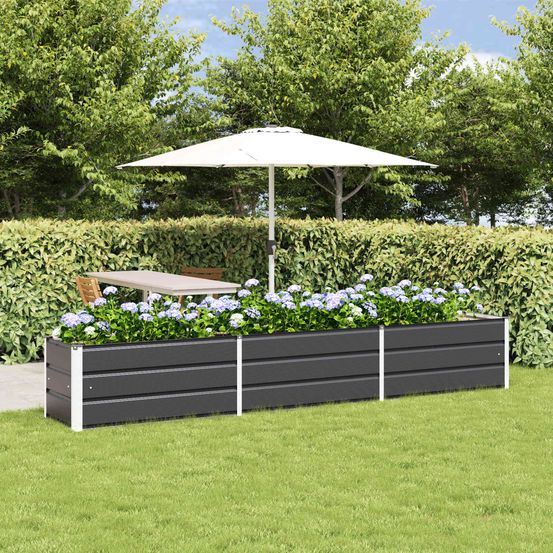 Très grande jardinière acier galvanisé bordure de jardin 290x50x45 cm anthracite