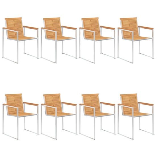 Chaises de jardin lot de 8 bois teck solide et acier inoxydable