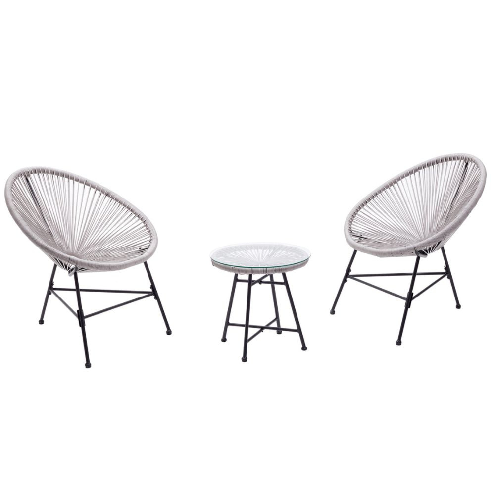 Salon de jardin 2 fauteuils oeuf + table basse gris clair acapulco