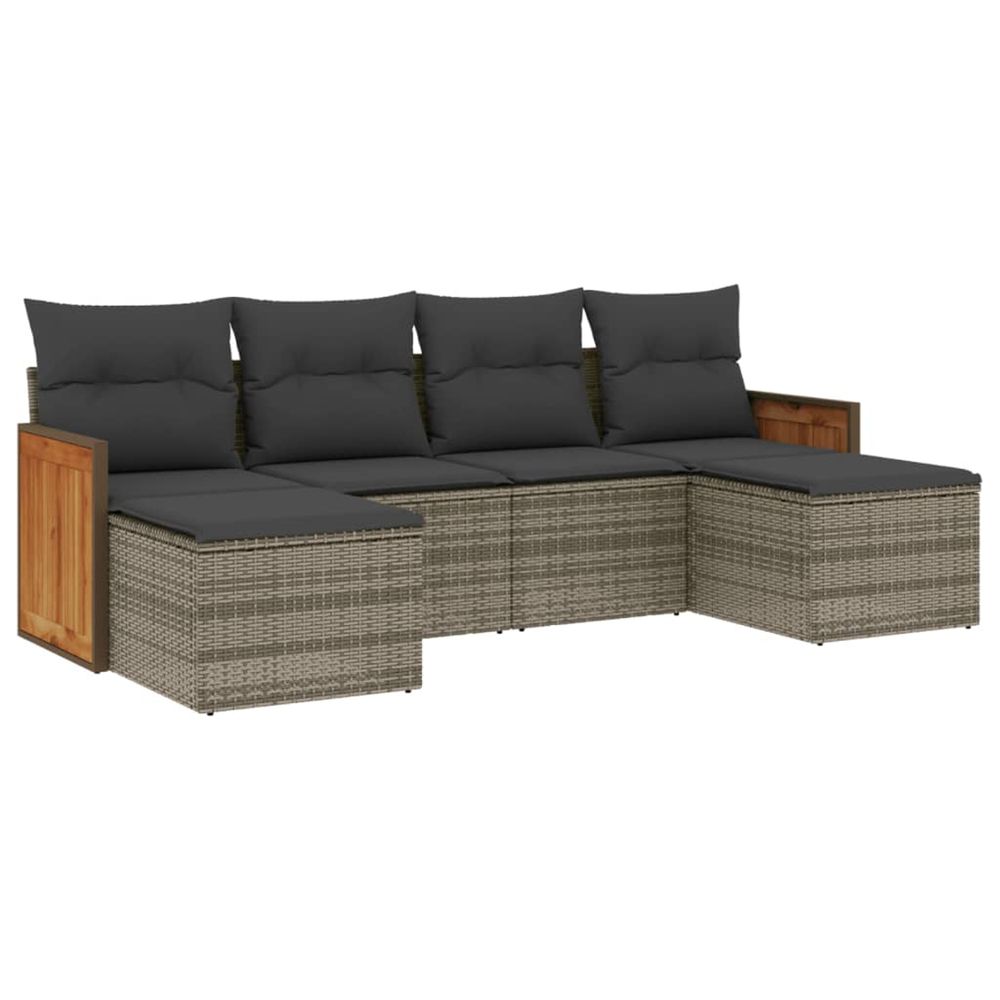 Salon de jardin 6 pcs avec coussins gris résine tressée