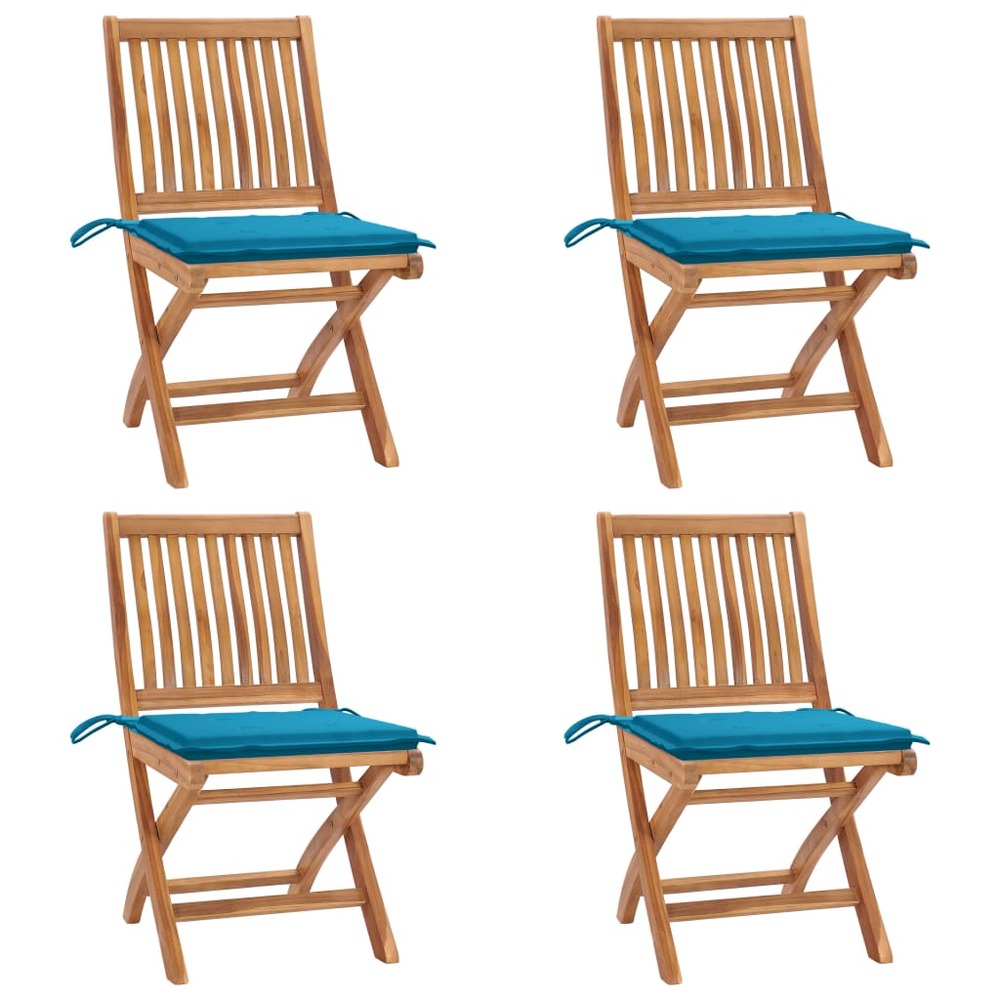 Chaises pliables de jardin avec coussins lot de 4 teck solide