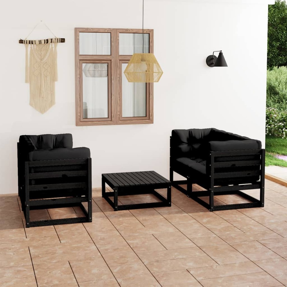 Salon de jardin 5 pcs avec coussins bois de pin massif