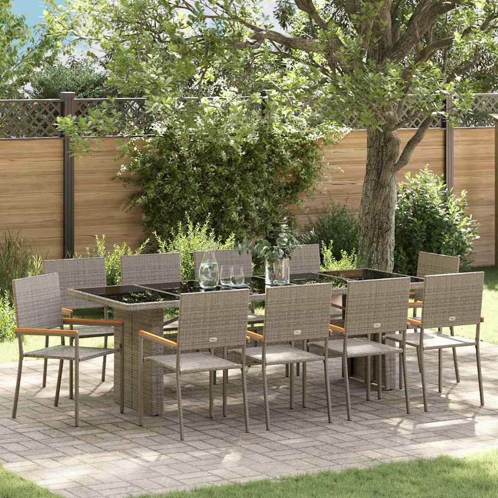 Ensemble de salle à manger pour jardin 11 pcs gris polyrotin