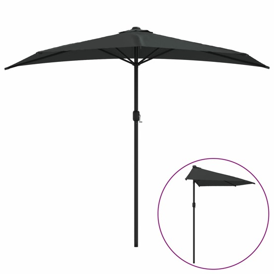 Parasol demi de balcon avec mât en aluminium 270 x 135 x 245 cm noir