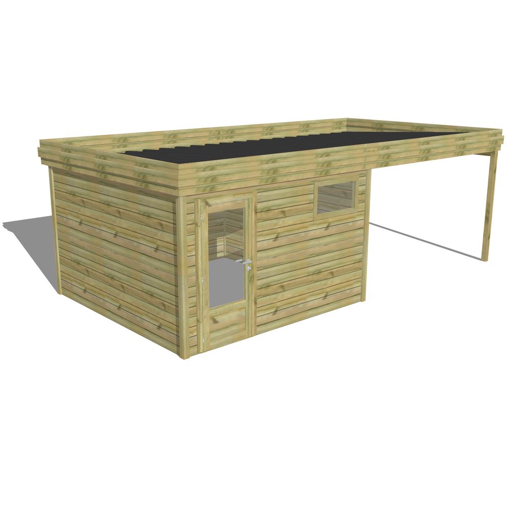 Abri de jardin bois pin traité autoclave 27mm - 6,94x3,44m / 24m2 - bac acier - abri français