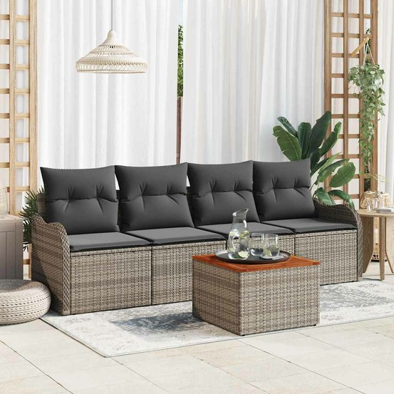 Ensemble de canapé de jardin avec coussin 5 pcs gris polyrotin