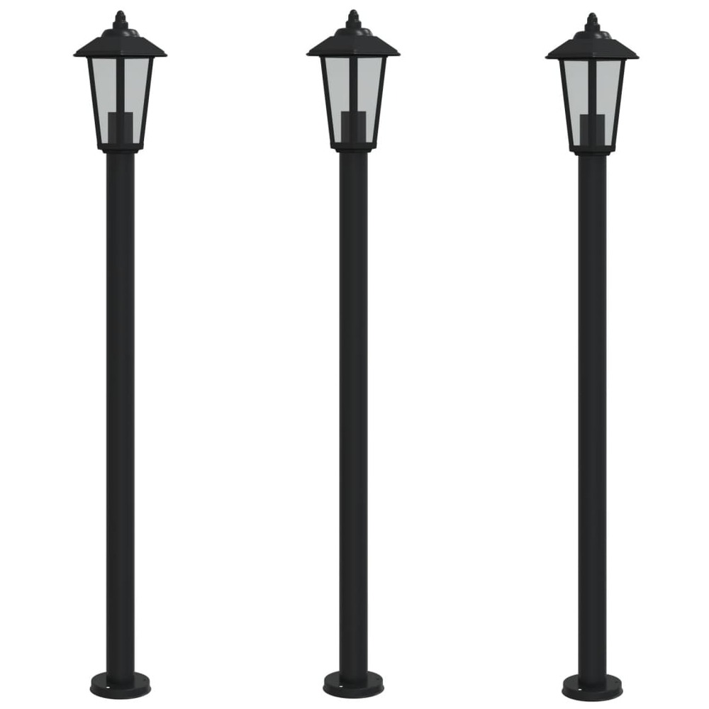 Lampadaires d'extérieur 3 pcs 120 cm acier inoxydable noir
