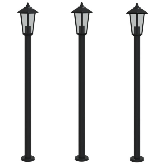 Lampadaires d'extérieur 3 pcs 120 cm acier inoxydable noir
