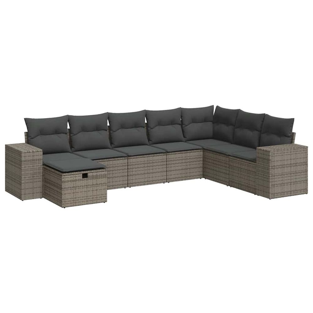 Salon de jardin 8 pcs avec coussins gris résine tressée