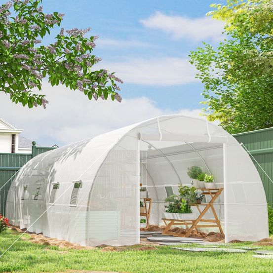 Serre tunnel de jardin acier renforcé pe blanc 800 x 300 x 200 cm potager ventilé - comfortxl outdoor living