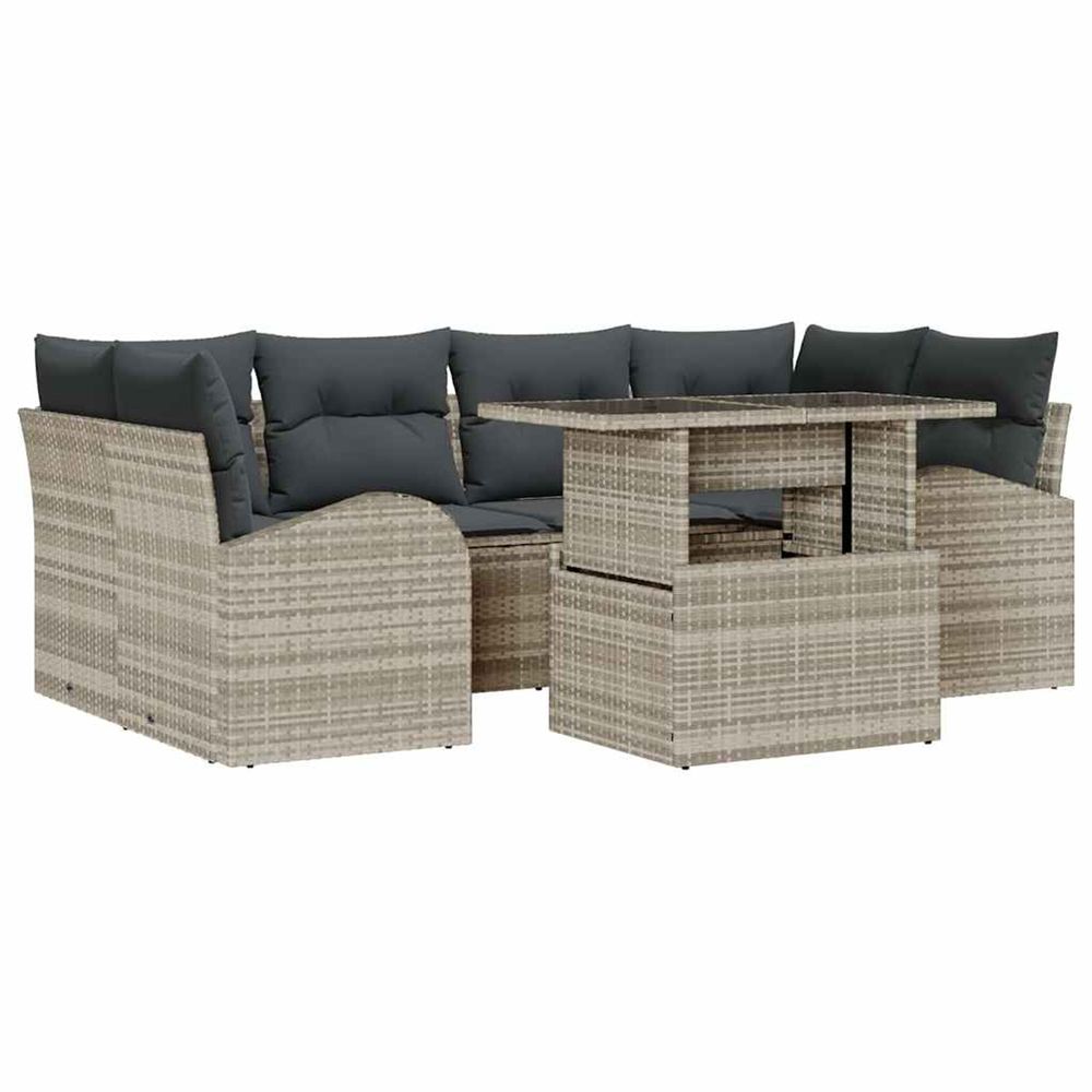 Ensemble de canapé de jardin 7 pièces gris clair poly rattan