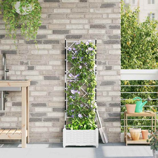 Jardinière avec treillis en pp pour plantes grimpantes extérieur blanc 40x40cm