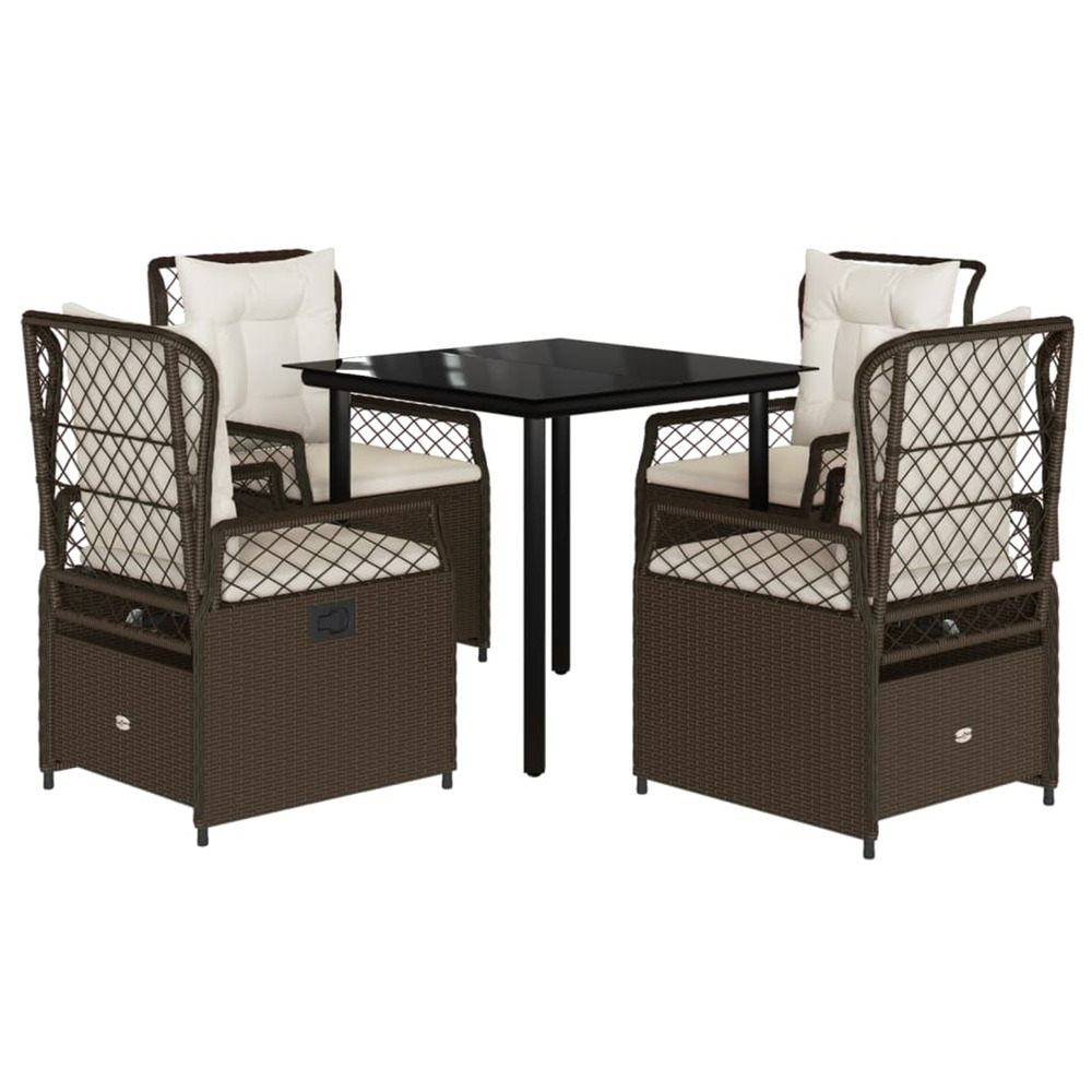Ensemble à manger de jardin 5 pcs et coussins marron poly rotin