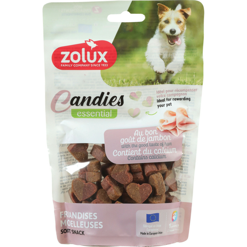 Friandises mini cœur bi gout jambon calcium candies 150 g pour chiens