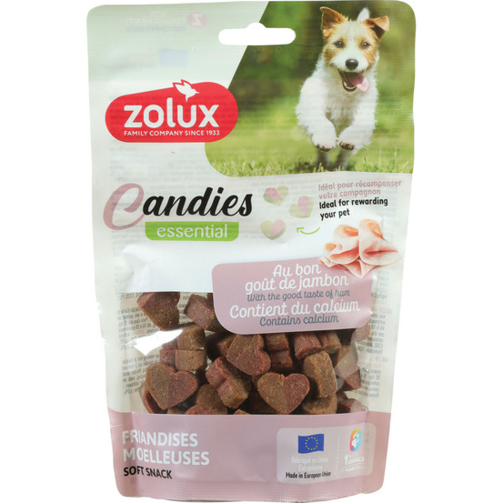 Friandises mini cœur bi gout jambon calcium candies 150 g pour chiens