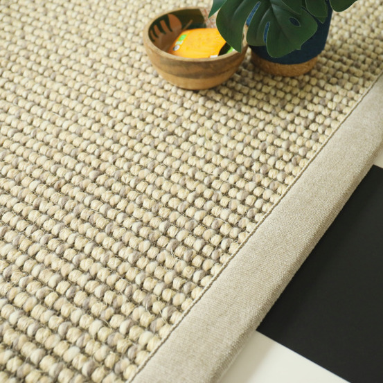 Tapis laine et sisal - caloundra grosses boucles crème - ganse chenille grège - 140 x 200 cm