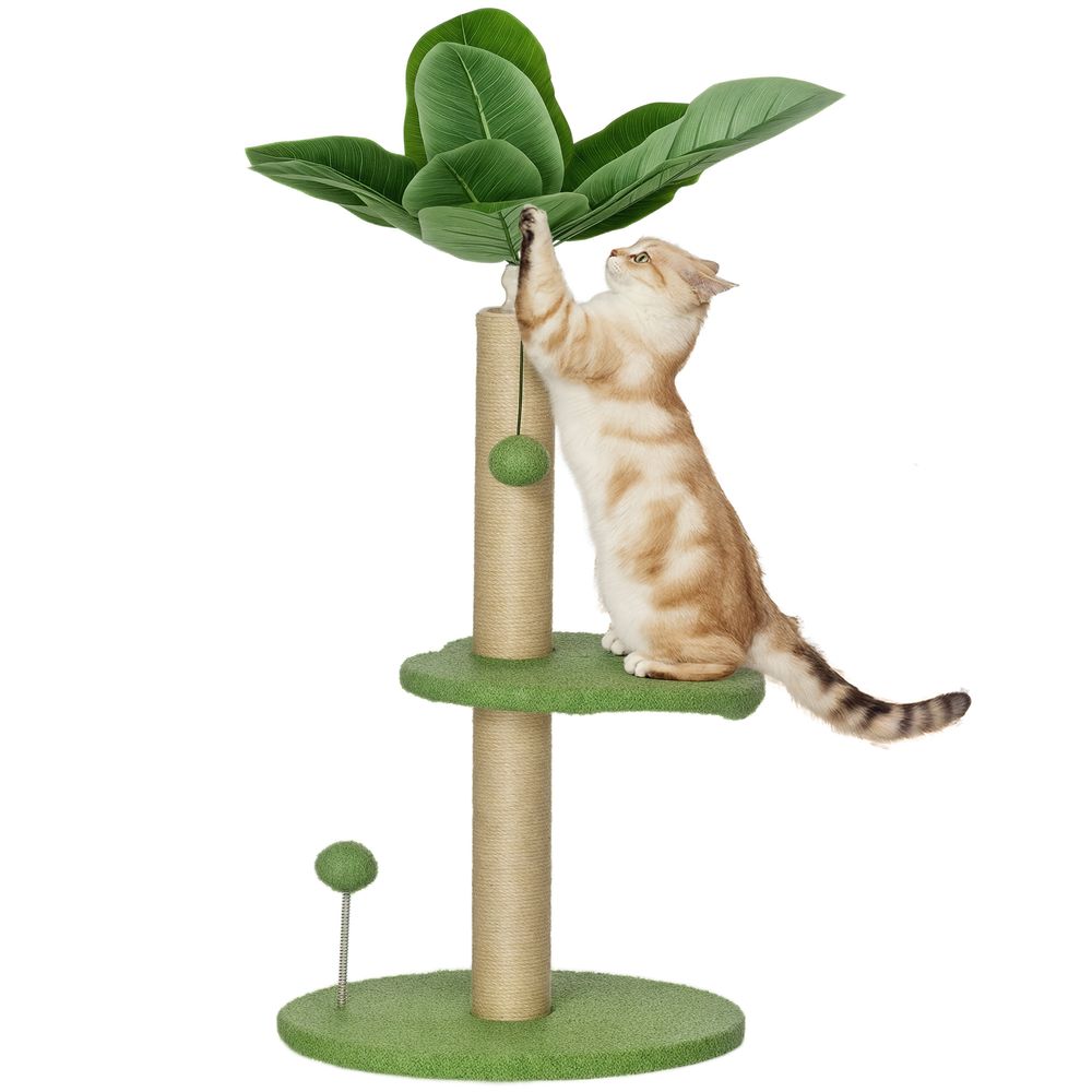 Arbre à chat décoratif design plante verte avec griffoir et jouets 83 cm