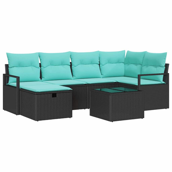 Ensemble de canapés 7 pcs noir et turquoise polyrotin