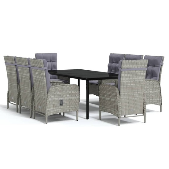 Ensemble à manger de jardin et coussins 9 pcs gris et noir