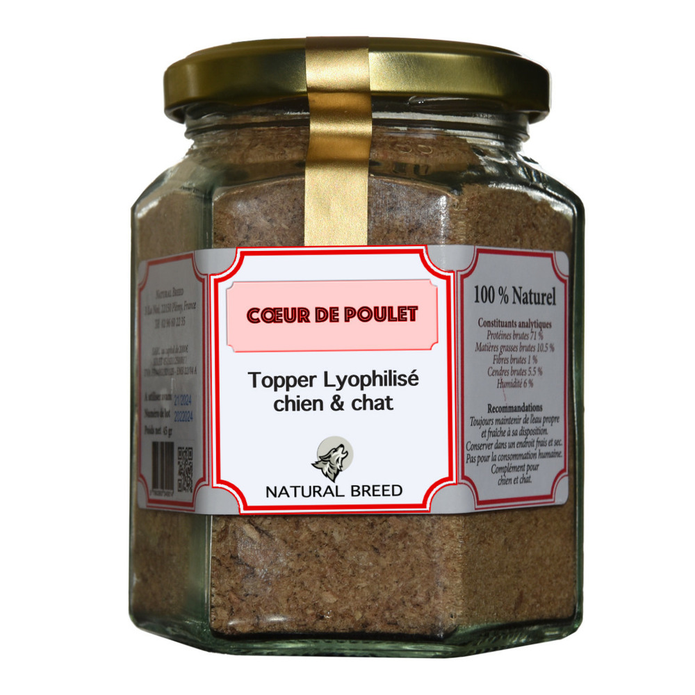 Topper lyophilisé 100 % cœur de poulet pour chien et chat – complément alimentaire naturel – appétence
