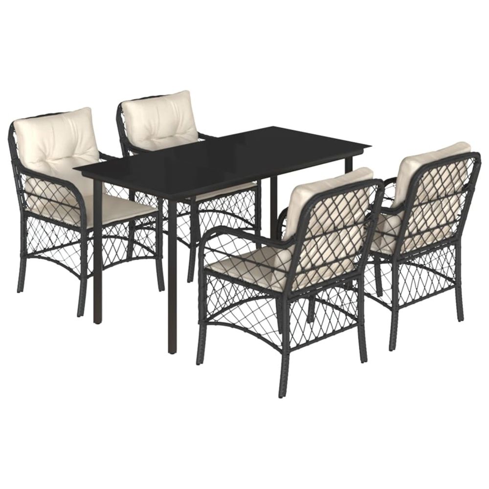 Ensemble à manger de jardin coussins 5pcs noir résine tressée