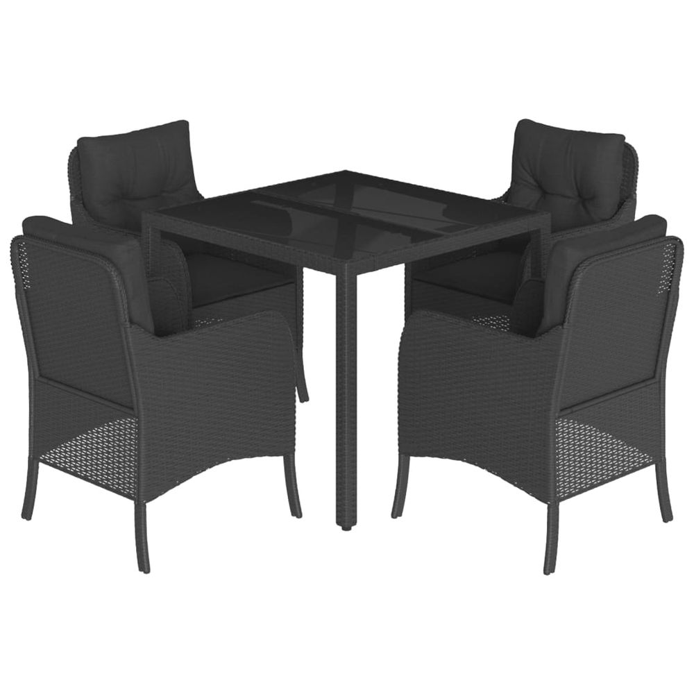 Ensemble à manger de jardin coussins 5pcs noir résine tressée