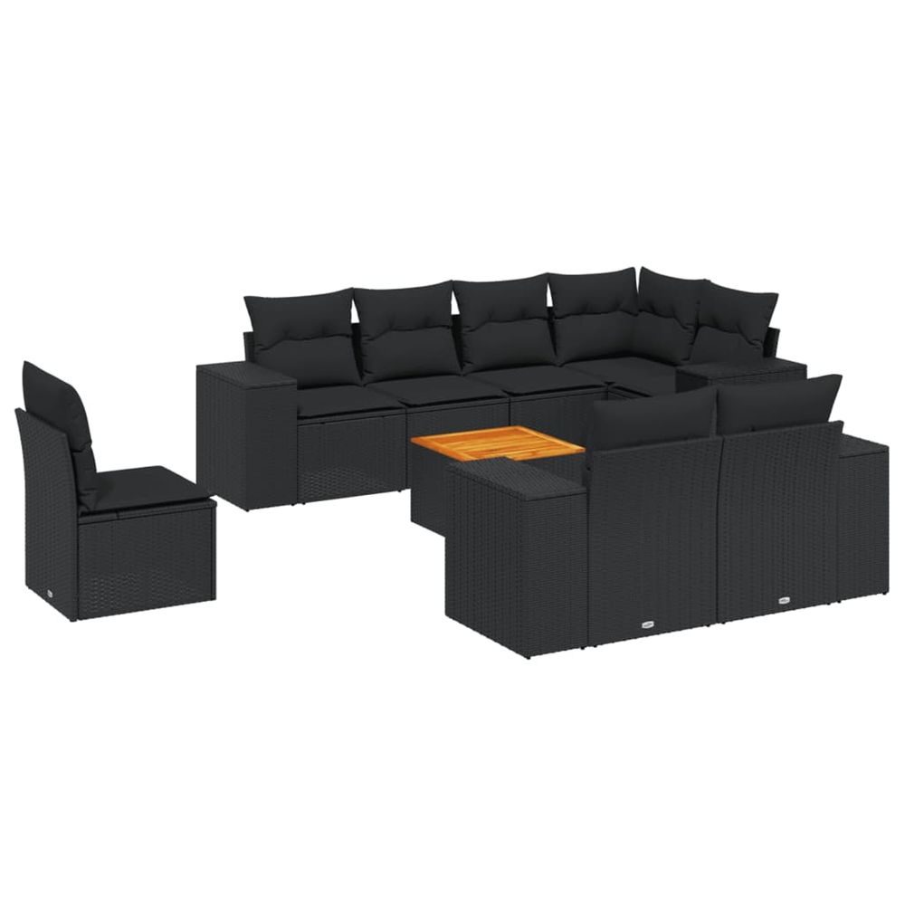 Salon de jardin 9 pcs avec coussins noir résine tressée