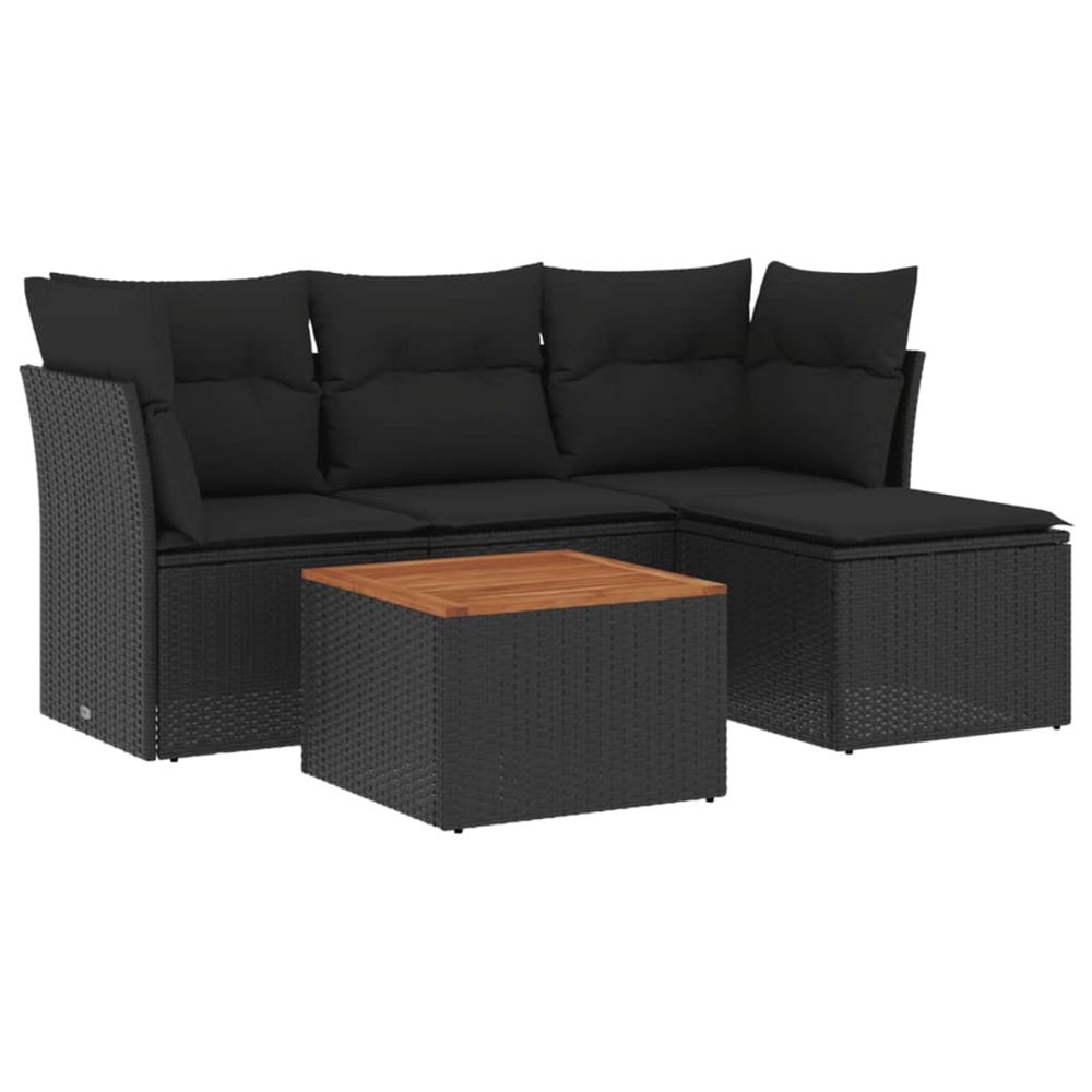 Salon de jardin 5 pcs avec coussins noir résine tressée