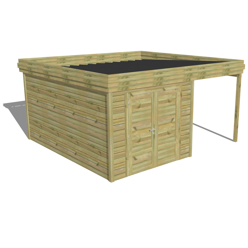 Abri de jardin bois pin traité autoclave 27mm - 4,64x4,34m / 20m2 - bac acier - abri français