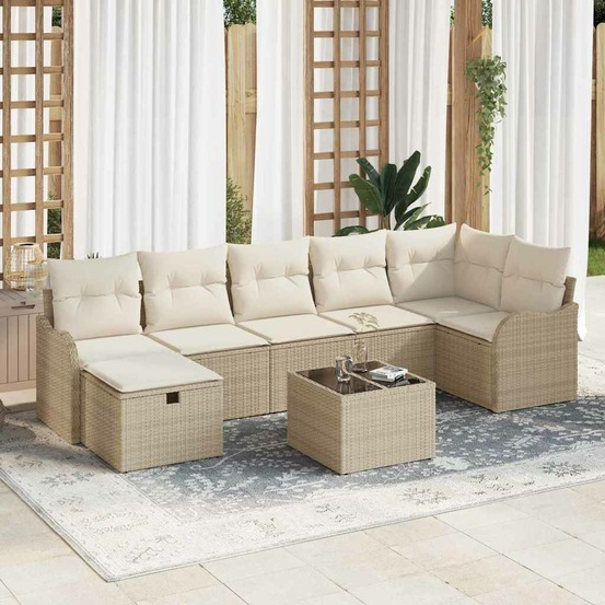 Ensemble de canapé de jardin 8 pcs beige poly rotin