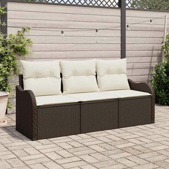 Ensemble de canapé de jardin 3 pcs marron poly rotin