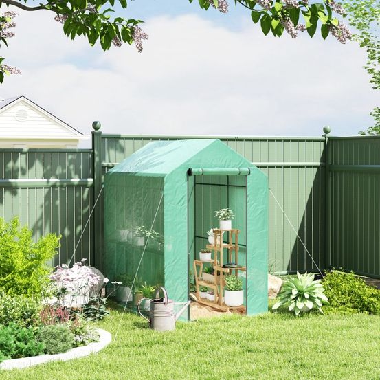 Serre de jardin pe vert 120 x 186 x 190 cm avec 4 étagères pour plantes et semis - comfortxl outdoor living