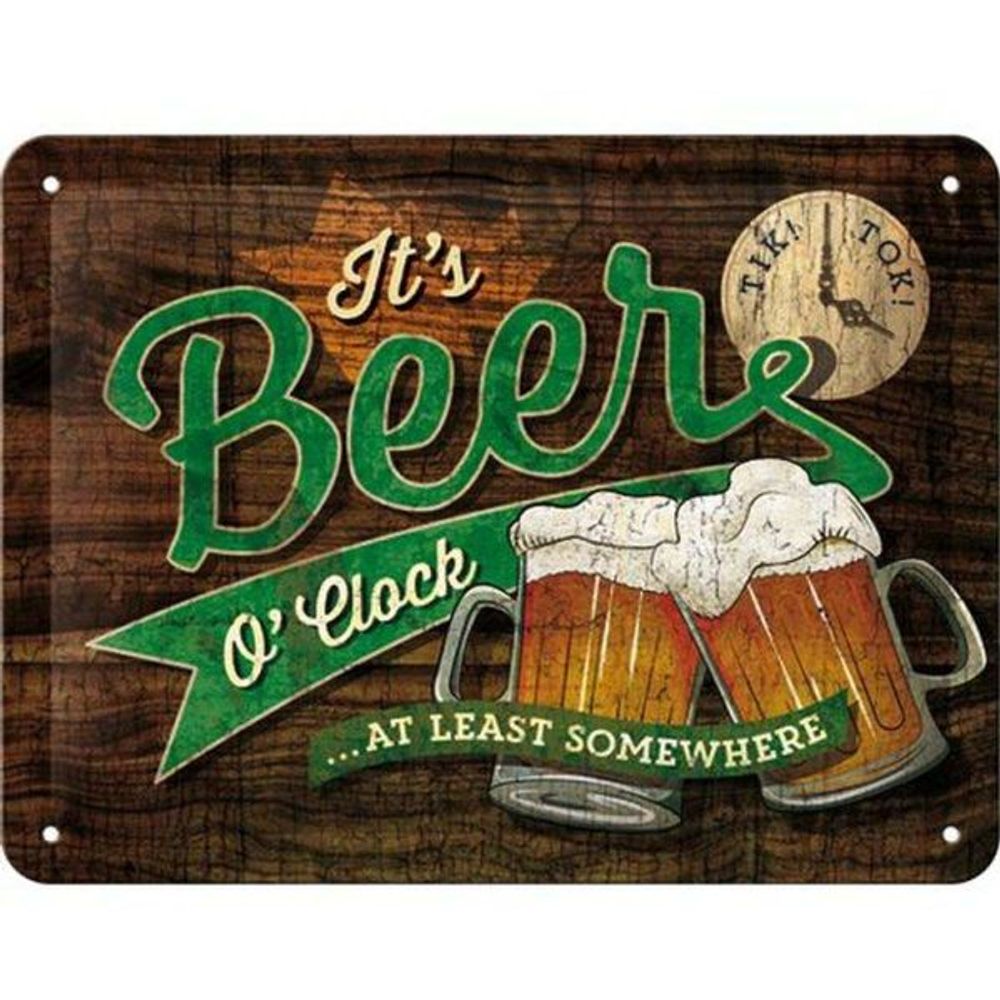Plaque décorative en métal en relief 20 x 15 cm beer o' clock glasses