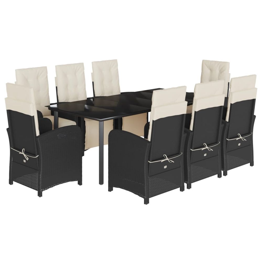 Ensemble à manger de jardin 9pcs coussins noir résine tressée
