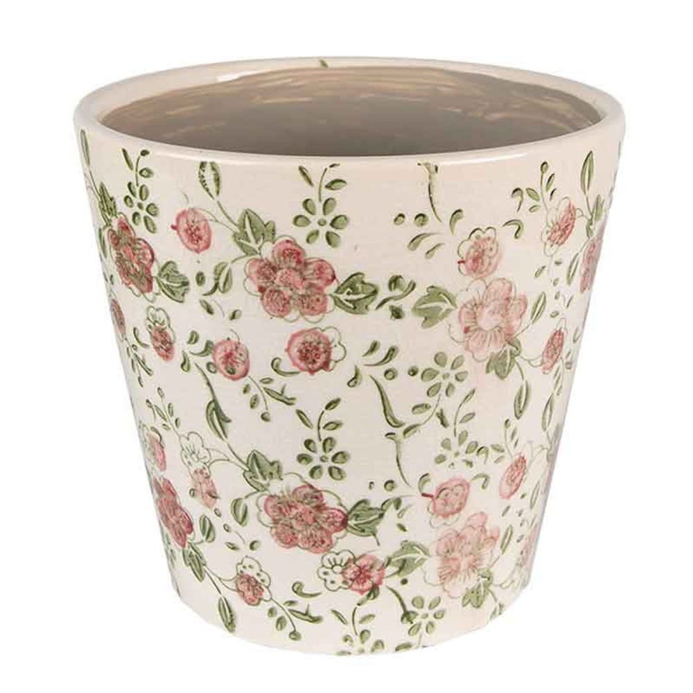Pot de fleurs céramique beige rose 12x10cm