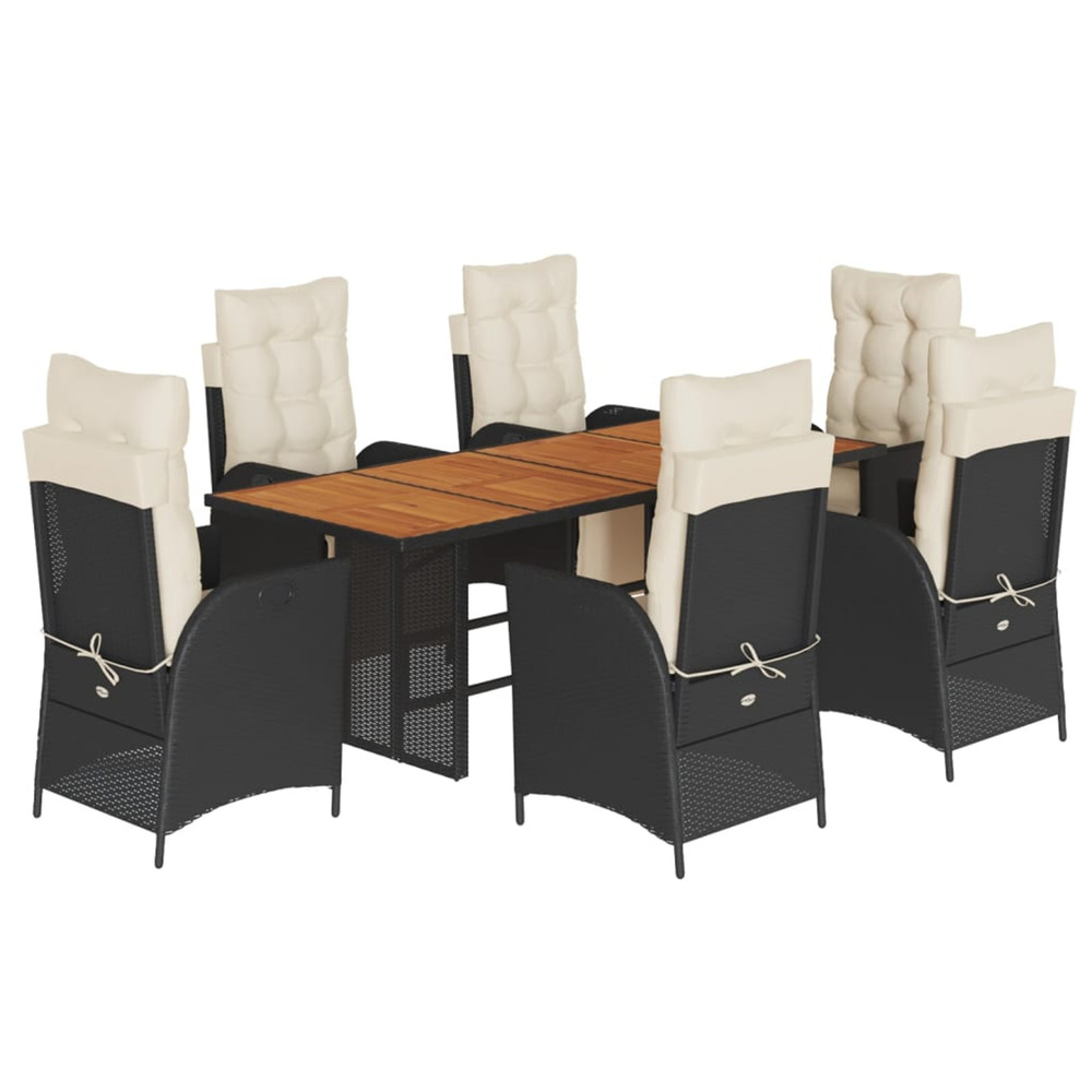 Ensemble à manger de jardin coussins 7pcs noir résine tressée