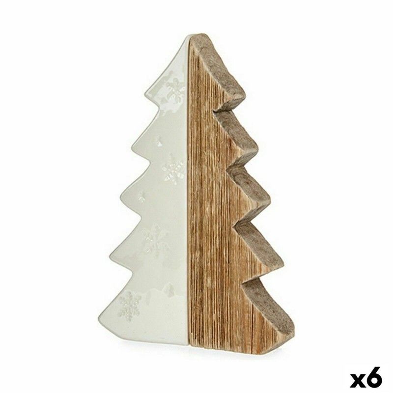 Figurine décorative sapin de noël blanc naturel bois céramique 3x21x14cm - lot de 6