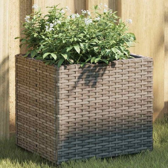 Lot de 2 bacs à fleurs en résine tressée pour balcon et rebord de fenêtre 36x30x32 cm gris