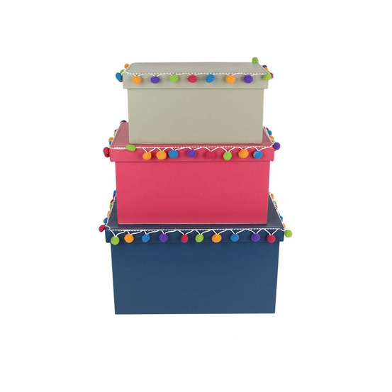 Boites rectangulaires pompons colorés baba le lama (lot de 3)
