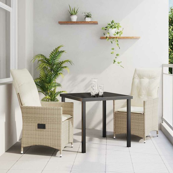 Ensemble de salle à manger pour jardin 3 pcs beige polyrotin