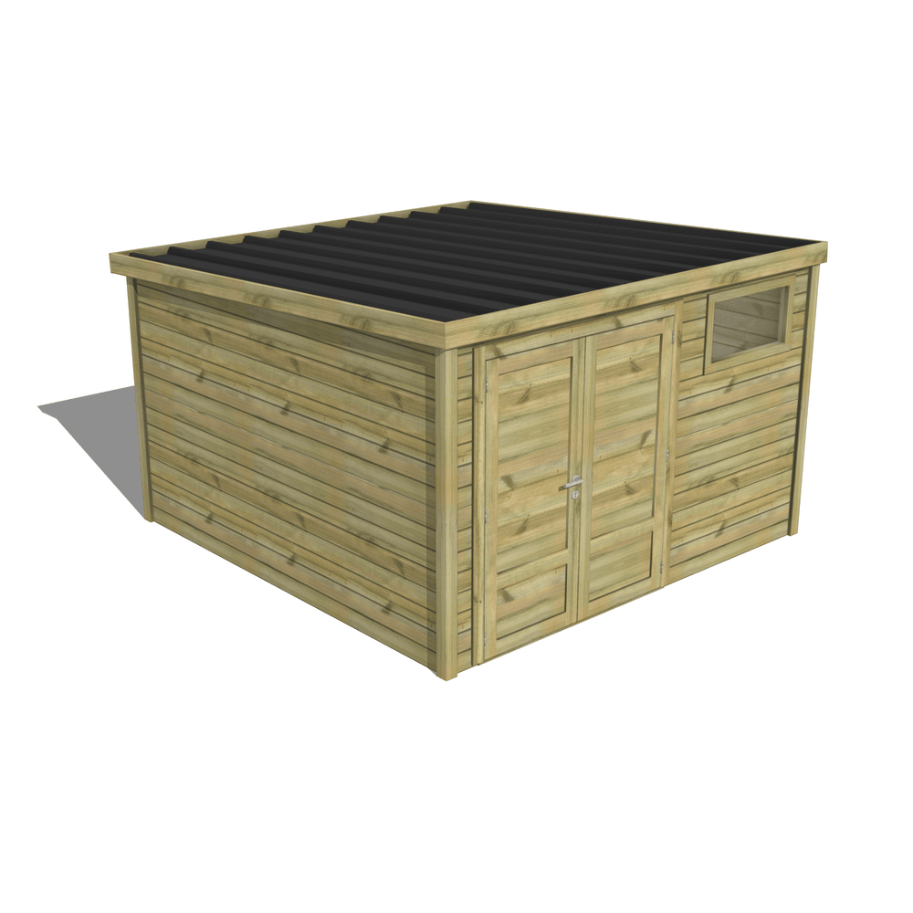 Abri de jardin bois pin traité autoclave 27mm - essentiel - 3,44x3,44m / 12m2 - bac acier - abri français