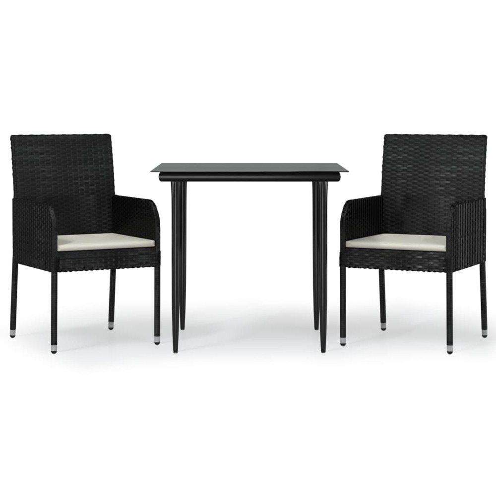 Ensemble à manger de jardin avec coussins 3 pcs noir