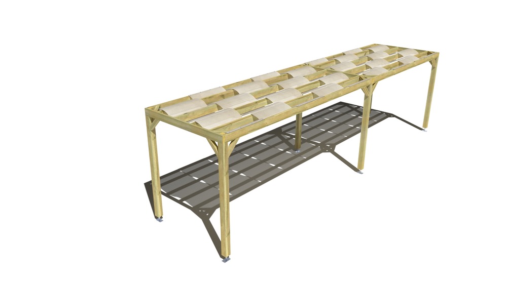 Pergola bois • 9m x 2m • indépendante • sens largeur • voilage semi-transparent inclus • livraison comprise