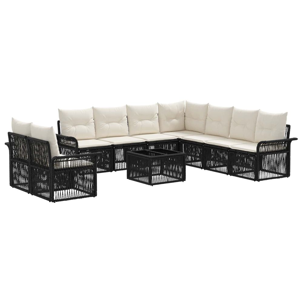 Ensemble de canapé de jardin 10 pc noir polyrotin