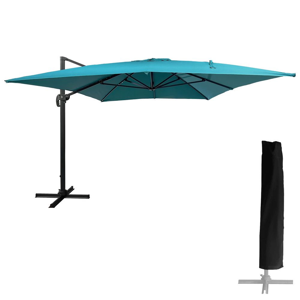 Parasol déporté molokai rectangulaire 3x4m bleu + housse