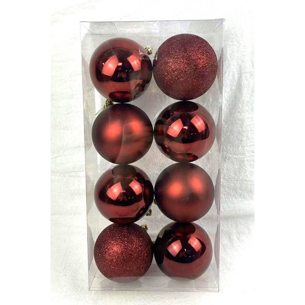 Lot de 8 boules de noël en plastique grenat d. 70 mm